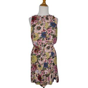 LOFT Floral Shift Dress Pink Summer Sleeveless Rayon Belted Women Small